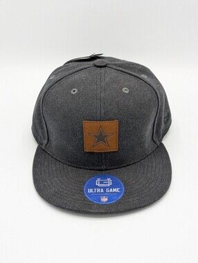 NFL Snapback Hat Gray Flat Brim with Leather Brown Star Patch Dallas Cowboys